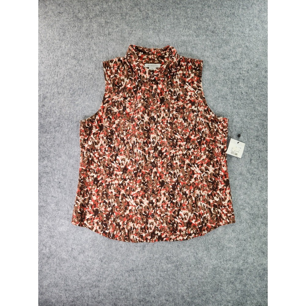 Liz Claiborne Shirt Womens Large Sleeveless Linen Blend Button Up Pockets‎